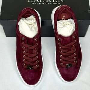 Ralph Lauren Women's Suede Angeline Bordeaux Sneakers Burgundy